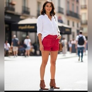 ​RARE Vintage JET SET St. Moritz Red Leather Patch Pocket Shorts Sz 0